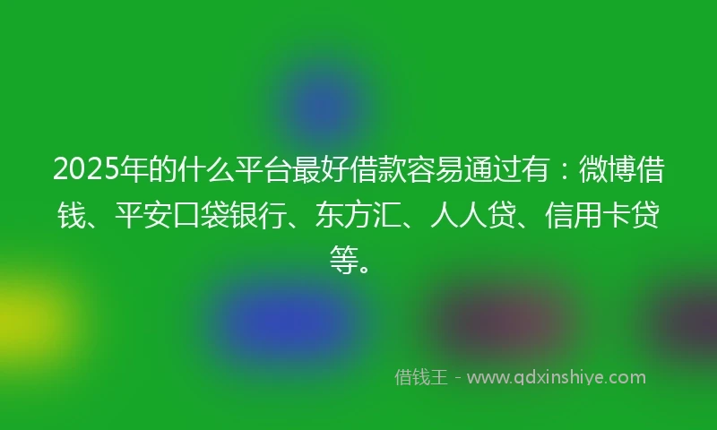 2025年的什么平台最好借款容易通过有：微博借钱、平安口袋银行、东方汇、人人贷、信用卡贷等。