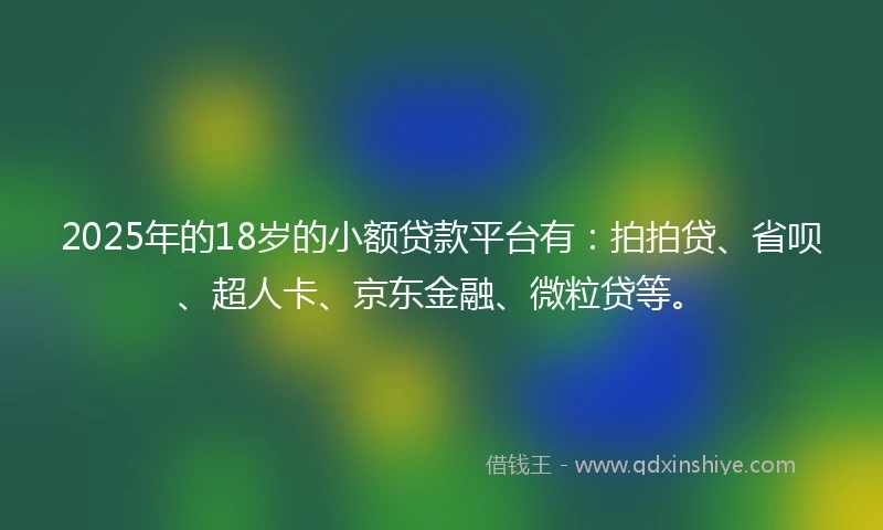 2025年的18岁的小额贷款平台有：拍拍贷、省呗、超人卡、京东金融、微粒贷等。