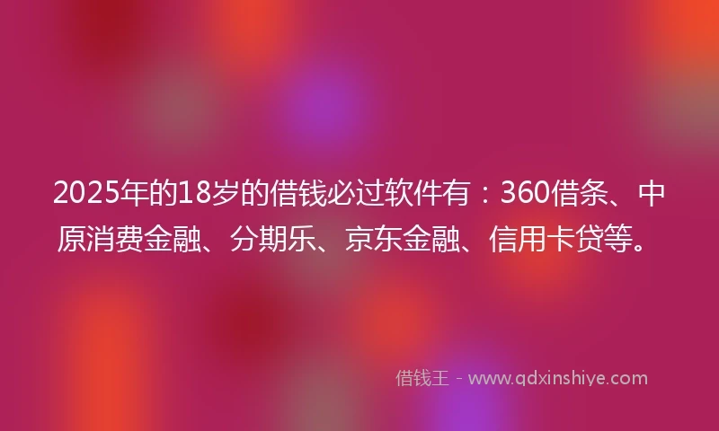 2025年的18岁的借钱必过软件有：360借条、中原消费金融、分期乐、京东金融、信用卡贷等。