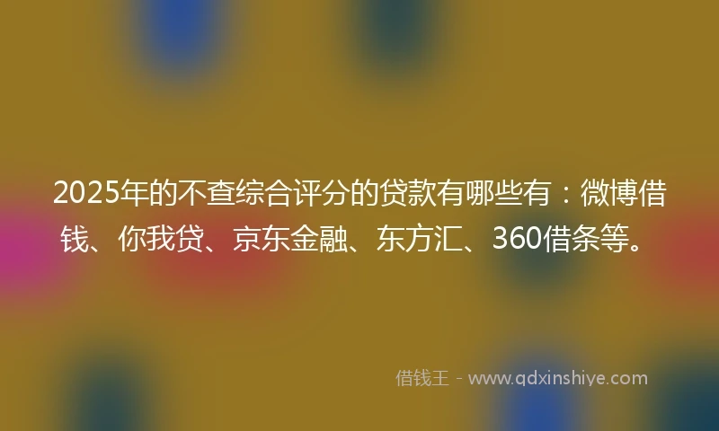 2025年的不查综合评分的贷款有哪些有：微博借钱、你我贷、京东金融、东方汇、360借条等。