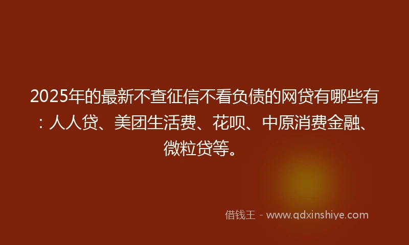 2025年的最新不查征信不看负债的网贷有哪些有：人人贷、美团生活费、花呗、中原消费金融、微粒贷等。