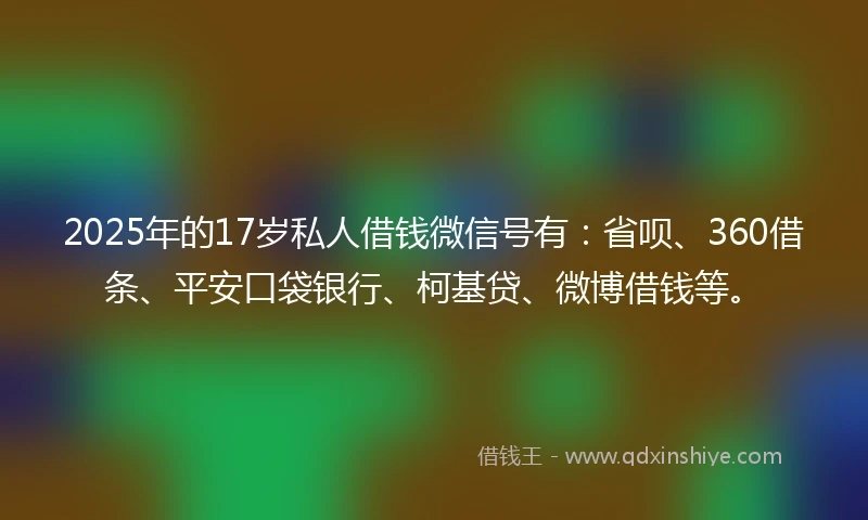 2025年的17岁私人借钱微信号有：省呗、360借条、平安口袋银行、柯基贷、微博借钱等。