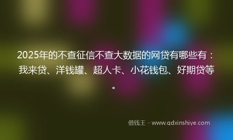 2025年的不查征信不查大数据的网贷有哪些有：我来贷、洋钱罐、超人卡、小花钱包、好期贷等。