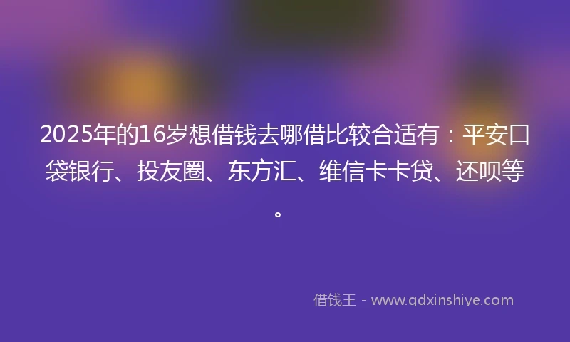 2025年的16岁想借钱去哪借比较合适有：平安口袋银行、投友圈、东方汇、维信卡卡贷、还呗等。