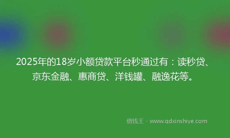 2025年的18岁小额贷款平台秒通过有：读秒贷、京东金融、惠商贷、洋钱罐、融逸花等。