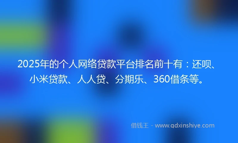 2025年的个人网络贷款平台排名前十有：还呗、小米贷款、人人贷、分期乐、360借条等。
