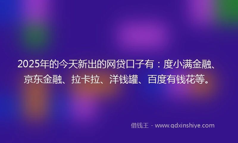 2025年的今天新出的网贷口子有：度小满金融、京东金融、拉卡拉、洋钱罐、百度有钱花等。