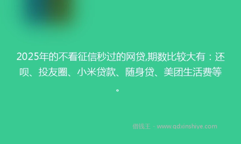 2025年的不看征信秒过的网贷,期数比较大有：还呗、投友圈、小米贷款、随身贷、美团生活费等。
