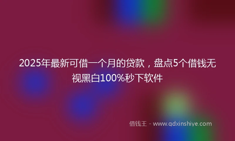 2025年最新可借一个月的贷款，盘点5个借钱无视黑白100%秒下软件