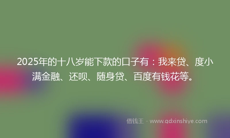 2025年的十八岁能下款的口子有：我来贷、度小满金融、还呗、随身贷、百度有钱花等。