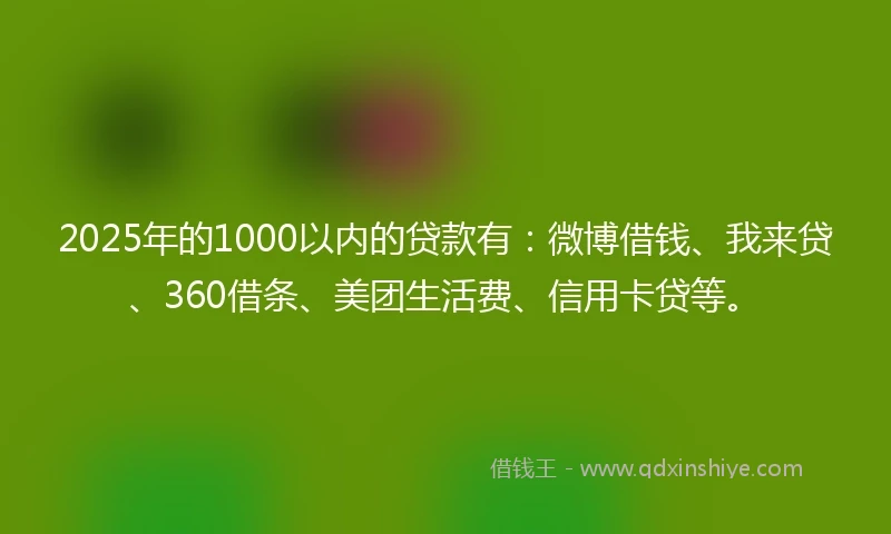 2025年的1000以内的贷款有：微博借钱、我来贷、360借条、美团生活费、信用卡贷等。