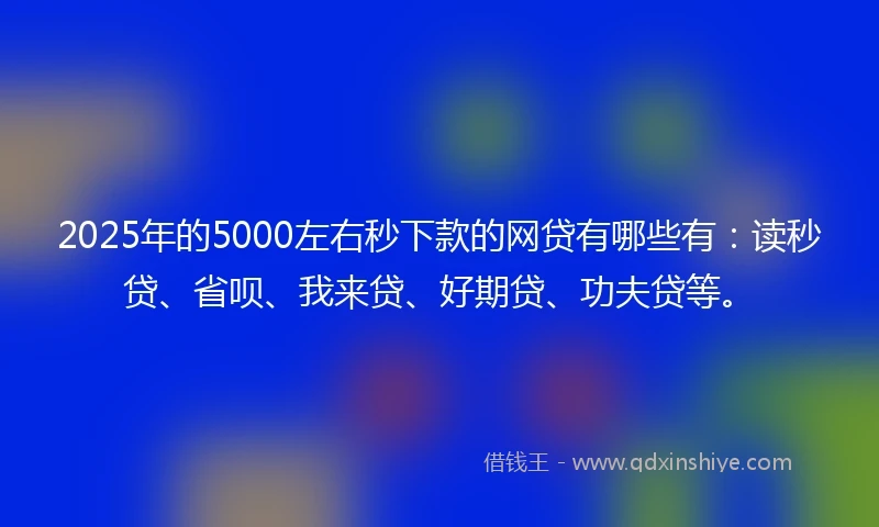2025年的5000左右秒下款的网贷有哪些有：读秒贷、省呗、我来贷、好期贷、功夫贷等。