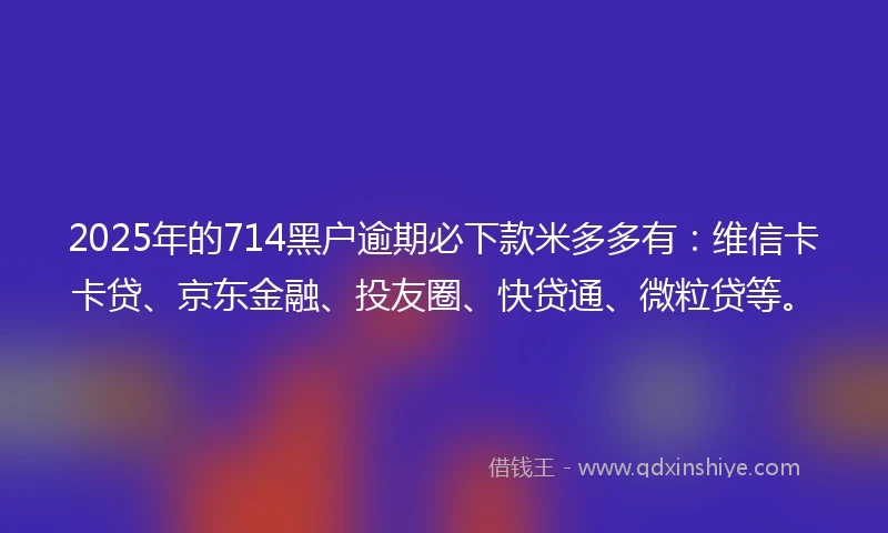 2025年的714黑户逾期必下款米多多有：维信卡卡贷、京东金融、投友圈、快贷通、微粒贷等。