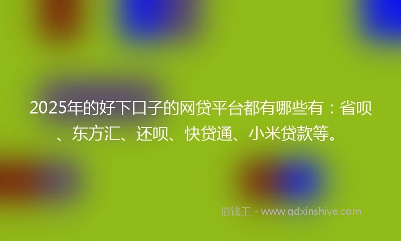 2025年的好下口子的网贷平台都有哪些有：省呗、东方汇、还呗、快贷通、小米贷款等。