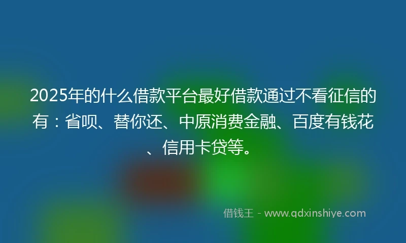 2025年的什么借款平台最好借款通过不看征信的有：省呗、替你还、中原消费金融、百度有钱花、信用卡贷等。