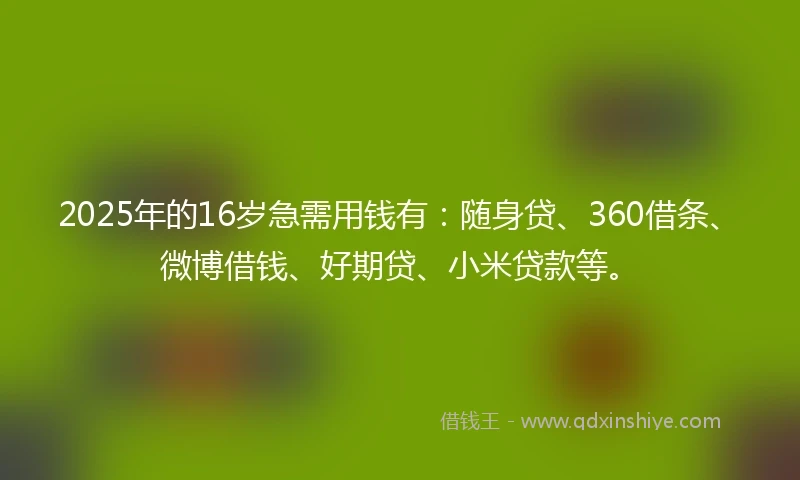 2025年的16岁急需用钱有：随身贷、360借条、微博借钱、好期贷、小米贷款等。