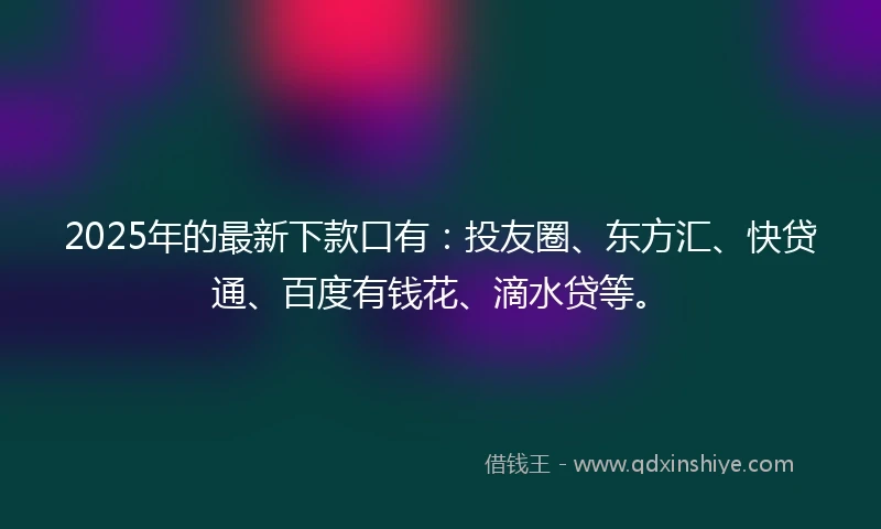 2025年的最新下款口有：投友圈、东方汇、快贷通、百度有钱花、滴水贷等。