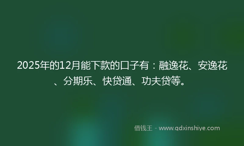 2025年的12月能下款的口子有：融逸花、安逸花、分期乐、快贷通、功夫贷等。