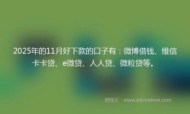 2025年的11月好下款的口子有：微博借钱、维信卡卡贷、e微贷、人人贷、微粒贷等。