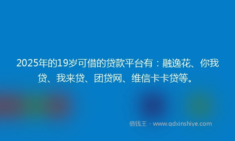 2025年的19岁可借的贷款平台有：融逸花、你我贷、我来贷、团贷网、维信卡卡贷等。