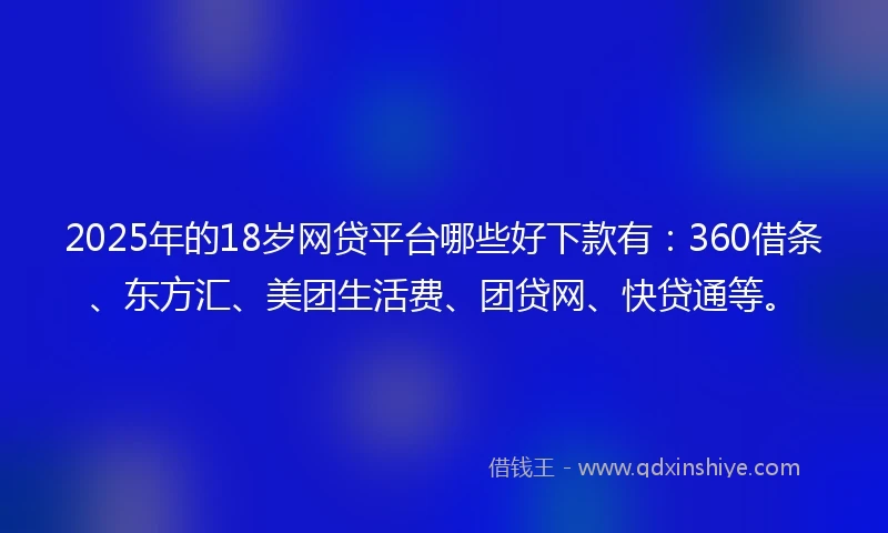 2025年的18岁网贷平台哪些好下款有：360借条、东方汇、美团生活费、团贷网、快贷通等。