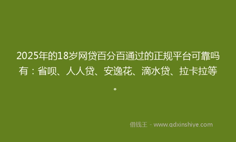 2025年的18岁网贷百分百通过的正规平台可靠吗有：省呗、人人贷、安逸花、滴水贷、拉卡拉等。
