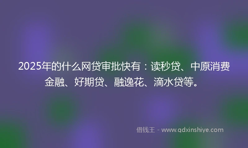 2025年的什么网贷审批快有：读秒贷、中原消费金融、好期贷、融逸花、滴水贷等。