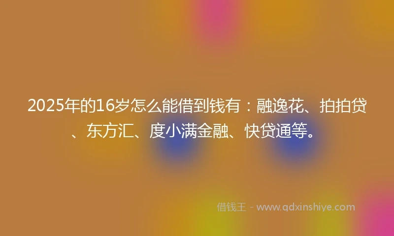 2025年的16岁怎么能借到钱有：融逸花、拍拍贷、东方汇、度小满金融、快贷通等。