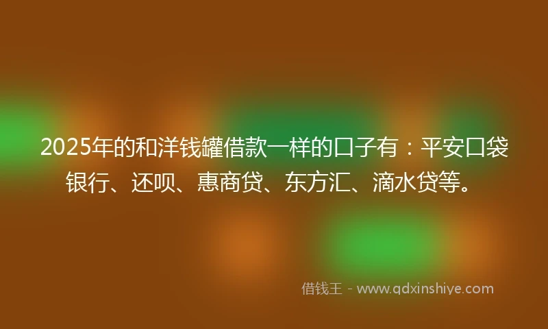 2025年的和洋钱罐借款一样的口子有：平安口袋银行、还呗、惠商贷、东方汇、滴水贷等。