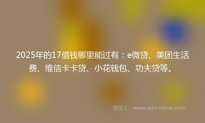 2025年的17借钱哪里能过有：e微贷、美团生活费、维信卡卡贷、小花钱包、功夫贷等。