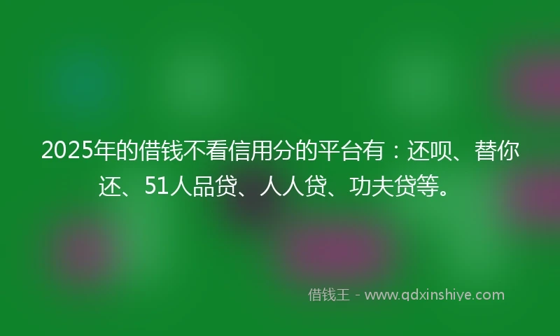 2025年的借钱不看信用分的平台有：还呗、替你还、51人品贷、人人贷、功夫贷等。