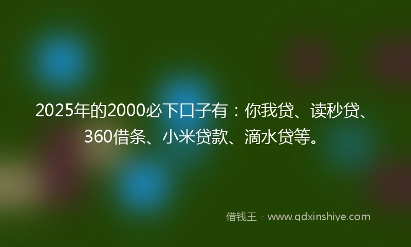 2025年的2000必下口子有：你我贷、读秒贷、360借条、小米贷款、滴水贷等。
