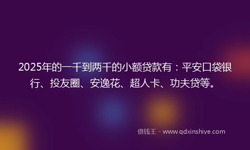 2025年的一千到两千的小额贷款有：平安口袋银行、投友圈、安逸花、超人卡、功夫贷等。