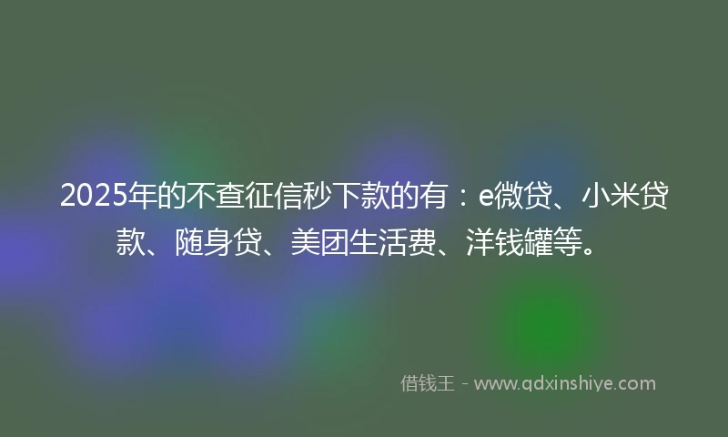 2025年的不查征信秒下款的有：e微贷、小米贷款、随身贷、美团生活费、洋钱罐等。