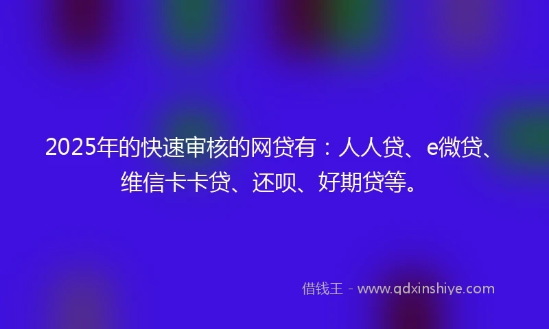 2025年的快速审核的网贷有：人人贷、e微贷、维信卡卡贷、还呗、好期贷等。