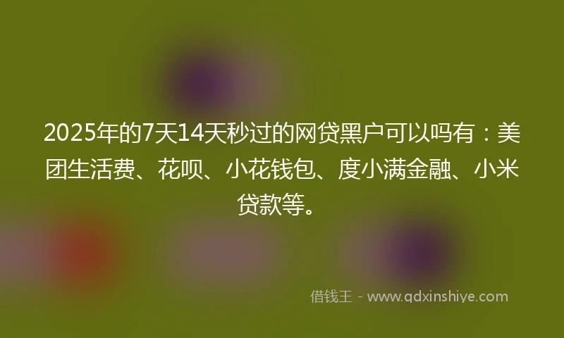2025年的7天14天秒过的网贷黑户可以吗有：美团生活费、花呗、小花钱包、度小满金融、小米贷款等。