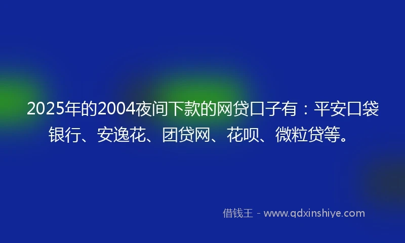 2025年的2004夜间下款的网贷口子有：平安口袋银行、安逸花、团贷网、花呗、微粒贷等。