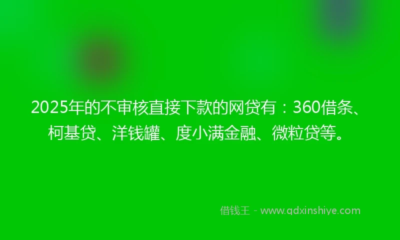 2025年的不审核直接下款的网贷有：360借条、柯基贷、洋钱罐、度小满金融、微粒贷等。