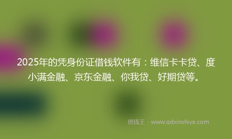 2025年的凭身份证借钱软件有：维信卡卡贷、度小满金融、京东金融、你我贷、好期贷等。