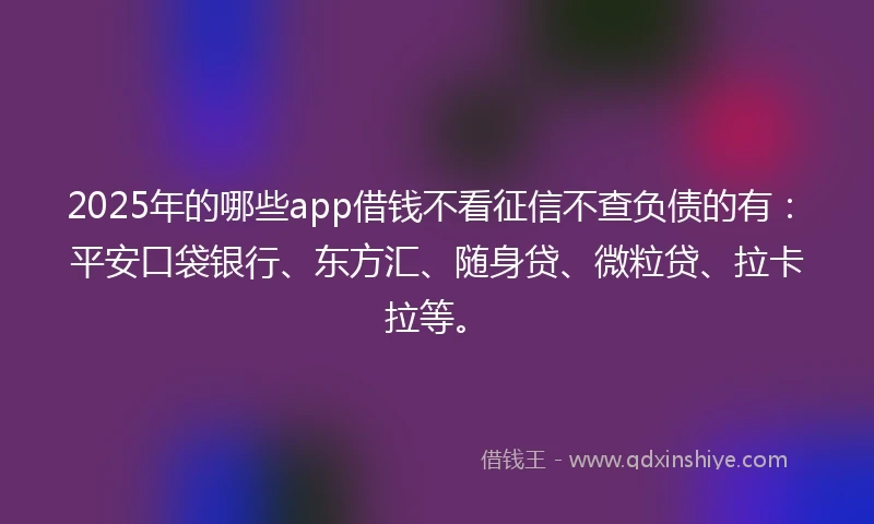 2025年的哪些app借钱不看征信不查负债的有：平安口袋银行、东方汇、随身贷、微粒贷、拉卡拉等。