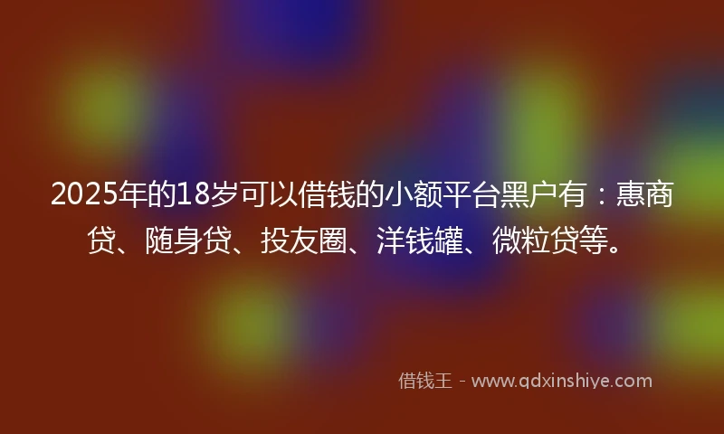 2025年的18岁可以借钱的小额平台黑户有：惠商贷、随身贷、投友圈、洋钱罐、微粒贷等。