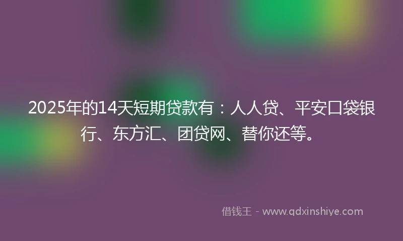 2025年的14天短期贷款有：人人贷、平安口袋银行、东方汇、团贷网、替你还等。