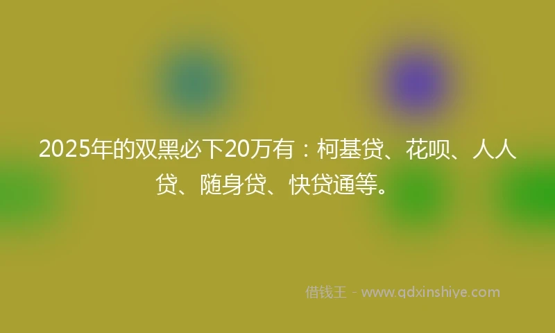 2025年的双黑必下20万有：柯基贷、花呗、人人贷、随身贷、快贷通等。