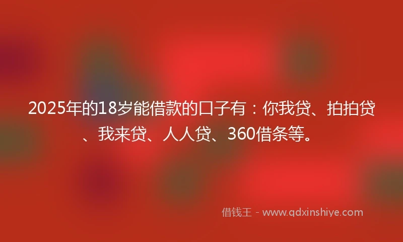 2025年的18岁能借款的口子有：你我贷、拍拍贷、我来贷、人人贷、360借条等。