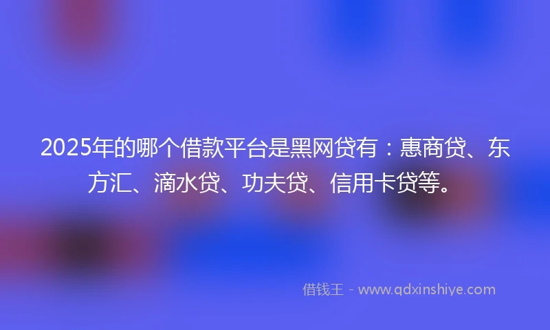 2025年的哪个借款平台是黑网贷有：惠商贷、东方汇、滴水贷、功夫贷、信用卡贷等。