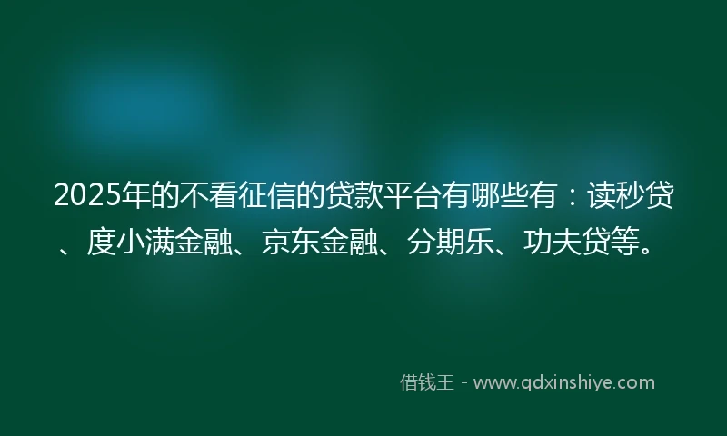 2025年的不看征信的贷款平台有哪些有：读秒贷、度小满金融、京东金融、分期乐、功夫贷等。