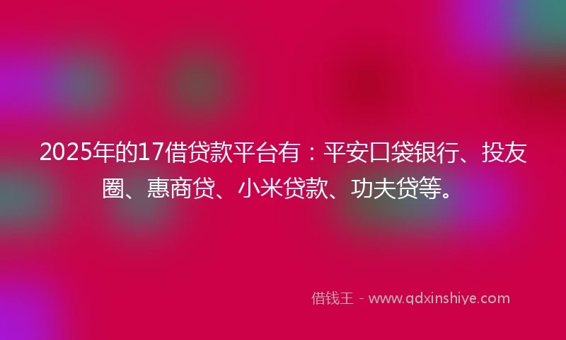 2025年的17借贷款平台有：平安口袋银行、投友圈、惠商贷、小米贷款、功夫贷等。