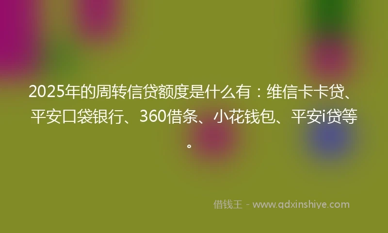 2025年的周转信贷额度是什么有：维信卡卡贷、平安口袋银行、360借条、小花钱包、平安i贷等。