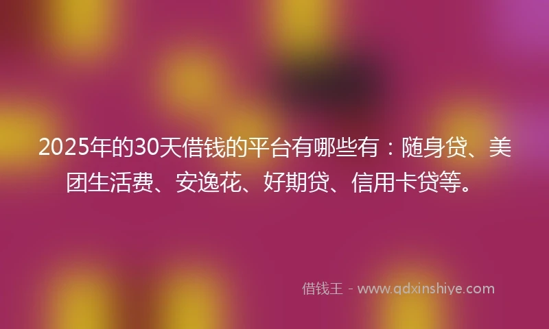 2025年的30天借钱的平台有哪些有：随身贷、美团生活费、安逸花、好期贷、信用卡贷等。