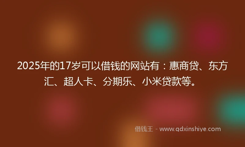 2025年的17岁可以借钱的网站有：惠商贷、东方汇、超人卡、分期乐、小米贷款等。